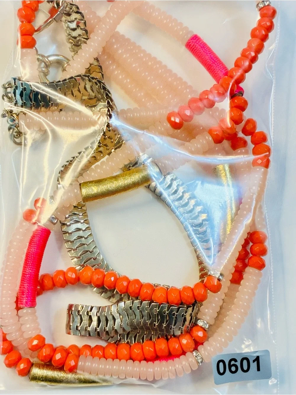 Layered Pink & Coral Beaded Statement Necklace with Gold Accents